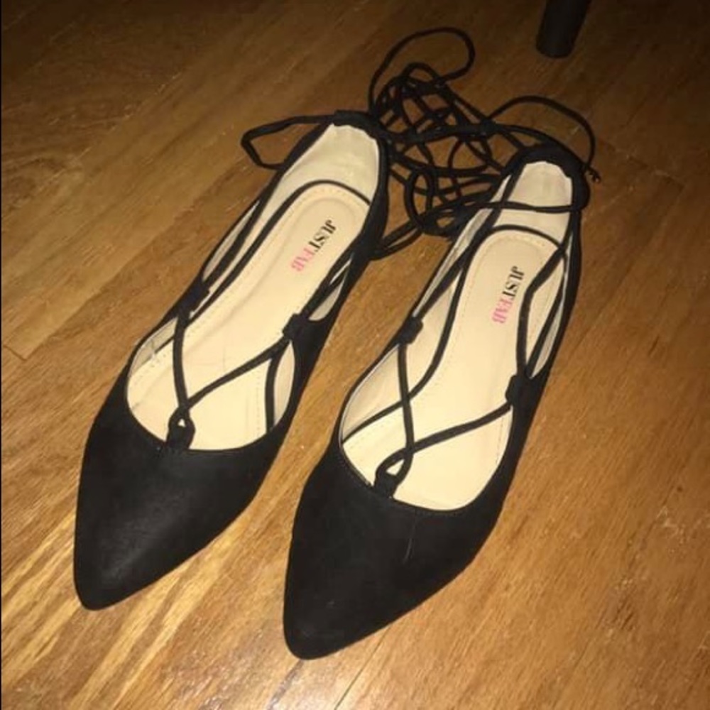 Black lace up ballet flats